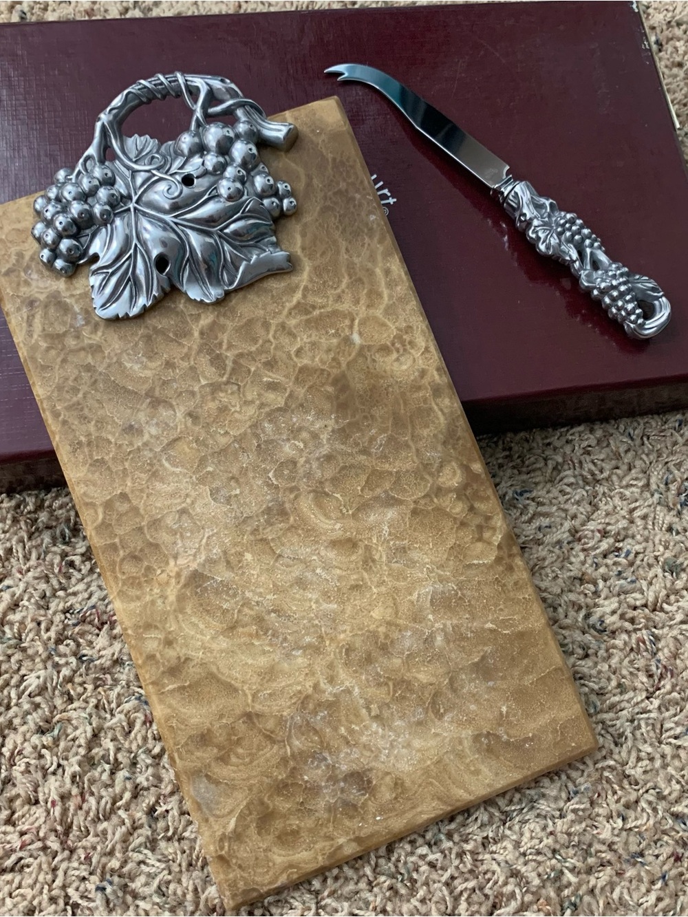 NEW Arthur Court Grape Cheese Onyx Board Plate with Knife